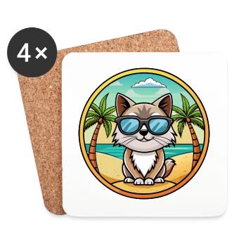 Birma Heilige Katzenrasse Cartoon Sonnenbrille Strand - Untersetzer (4er-Set) - Weiß - Vorne