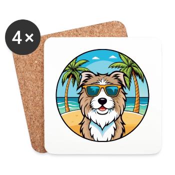 Katalanische Schäferhundrasse Cartoon Sonnenbrille Strand - Untersetzer (4er-Set) - Weiß - Vorne