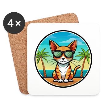 Abessinische Kurzhaarkatze Rasse Cartoon Sonnenbrille - Untersetzer (4er-Set) - Weiß - Vorne