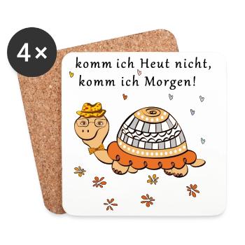 Schildkröte, komm ich Heut nicht, komm ich Morgen - Untersetzer (4er-Set) - Weiß - Vorne