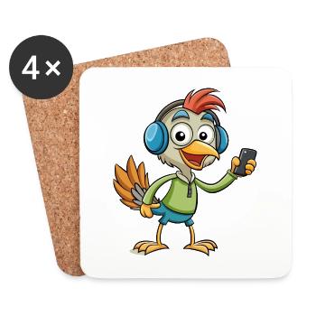 Strauß Lustige Cartoon Figur Kopfhörer Musik - Untersetzer (4er-Set) - Weiß - Vorne