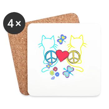 Retro Hippie Cats Peace Cat Vintage Hippies - Coasters (set of 4) - white - Front