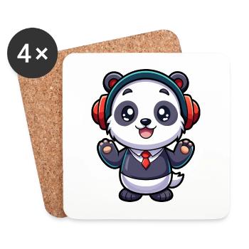 Panda Drôle Dessin Animé Personnage Casque Musique - Dessous de verre (lot de 4) - blanc - Devant