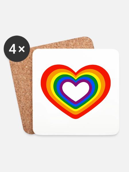 Herz Regenbogen Homosexualität - Untersetzer (4er-Set) - Weiß