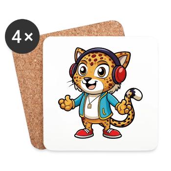 Léopard Funny Cartoon Character Musique de casque - Dessous de verre (lot de 4) - blanc - Devant