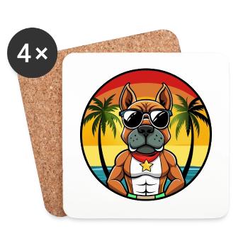 Deutscher Boxer Hund Rasse Cartoon Sonnenbrille Strand - Untersetzer (4er-Set) - Weiß - Vorne