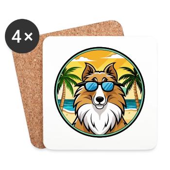 Rough Collie Chien Race Dessin Animé Lunettes De Soleil Plage - Dessous de verre (lot de 4) - blanc - Devant