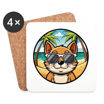 Bambino Katzenrasse Cartoon Sonnenbrille Strand - Untersetzer (4er-Set) - Weiß - Vorne
