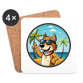 Auvergne Pointing Dog Breed Cartoon Sunglass Beach - Coasters (set of 4) - white - Front