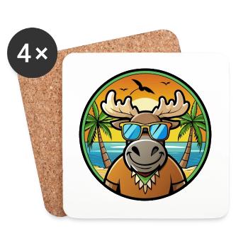 Elch Lustige Cartoon Sommer Strand Sonnenbrille Cool - Untersetzer (4er-Set) - Weiß - Vorne