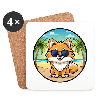 Pommerscher Deutscher Spitz Hunderasse Cartoon Beach - Untersetzer (4er-Set) - Weiß - Vorne