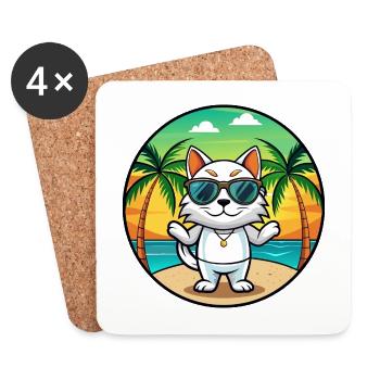 Japanische Bobtail Katzenrasse Cartoon Sonnenbrille Strand - Untersetzer (4er-Set) - Weiß - Vorne
