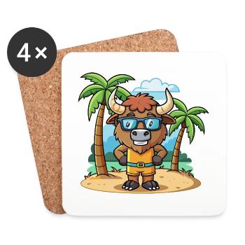 Bison Lustige Cartoon Sommer Strand Sonnenbrille - Untersetzer (4er-Set) - Weiß - Vorne