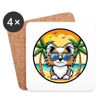 Japonais Chin Chien Race Dessin Animé Lunettes De Soleil Plage - Dessous de verre (lot de 4) - blanc - Devant