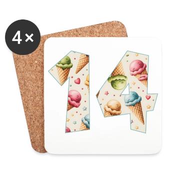 CREAM NUMBER 14 YEARS CREAM 14TH BIRTHDAY - Coasters (set of 4) - white - Front