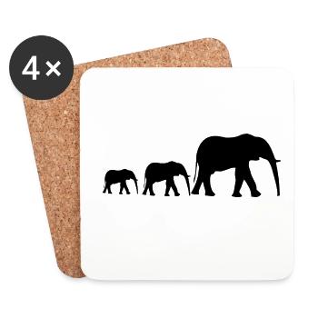famille éléphant - Dessous de verre (lot de 4) - blanc - Devant