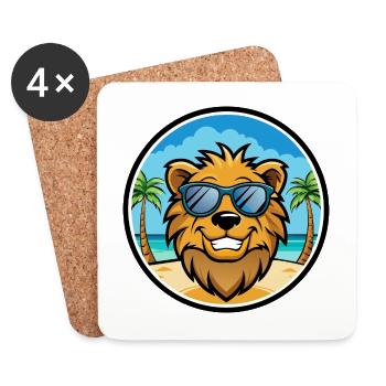 Lion Funny Cartoon Summer Beach Sunglasses Sticker - Coasters (set of 4) - white - Front