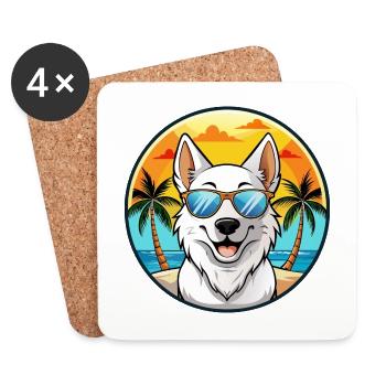 Berger Blanc Suisse Hunderasse Cartoon Sonnenbrille - Untersetzer (4er-Set) - Weiß - Vorne