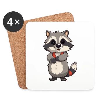 Waschbär-Karikatur-Kawaii-Aquarell-Illustration - Untersetzer (4er-Set) - Weiß - Vorne