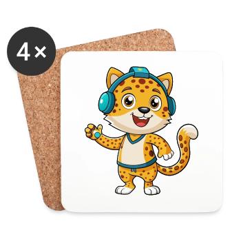 Léopard Funny Cartoon Character Musique de casque - Dessous de verre (lot de 4) - blanc - Devant