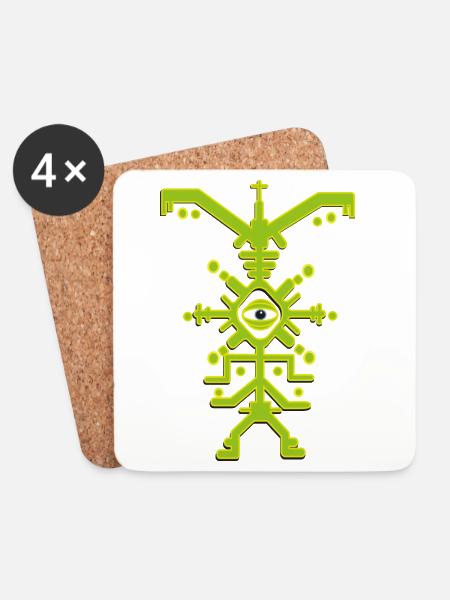 Neonauge-Glyphen-Schaltkreis-Emblem - Untersetzer (4er-Set) - Weiß