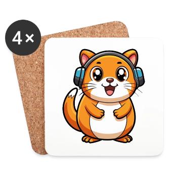 Hamster Lustige Zeichentrickfigur Kopfhörer Musik - Untersetzer (4er-Set) - Weiß - Vorne