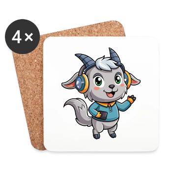 Chèvre Drôle Dessin Animé Personnage Casque Musique - Dessous de verre (lot de 4) - blanc - Devant