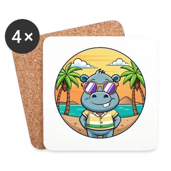 Hippo Lustige Cartoon Sommer Strand Sonnenbrille - Untersetzer (4er-Set) - Weiß - Vorne