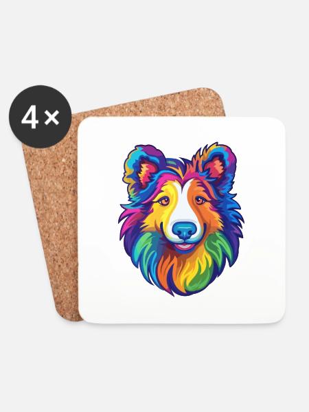 Sheltie Hunderasse Karikatur Kawaii Illustration - Untersetzer (4er-Set) - Weiß