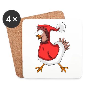 Poulet de Noël - Dessous de verre (lot de 4) - blanc - Devant