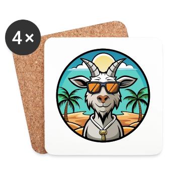 Chèvre Drôle Dessin Animé Plage D’été Lunettes De Soleil Autocollant - Dessous de verre (lot de 4) - blanc - Devant