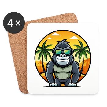 Gorilla Lustige Cartoon Sommer Strand Sonnenbrille Cool - Untersetzer (4er-Set) - Weiß - Vorne
