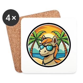 Pony Lustige Cartoon Sommer Strand Sonnenbrille Aufkleber - Untersetzer (4er-Set) - Weiß - Vorne