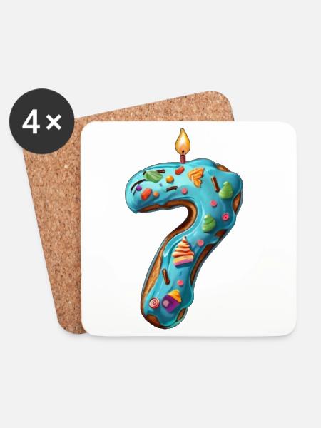 NUMMER 7 KUCHEN SWEET 7. GEBURTSTAG - Untersetzer (4er-Set) - Weiß