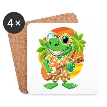 Lustiger Frosch Cartoon Sommer Strand Sonnenbrille Gitarre - Untersetzer (4er-Set) - Weiß - Vorne