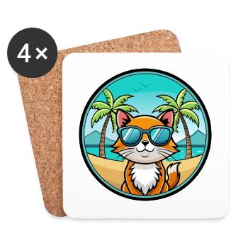 Hantilly Tiffany Cat Breed Cartoon Sunglass Beach - Coasters (set of 4) - white - Front