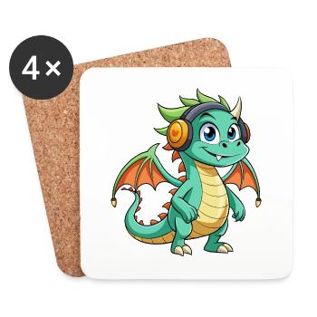 Dragon Funny Cartoon Character Musique de casque - Dessous de verre (lot de 4) - blanc - Devant