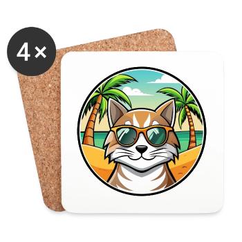 Sibirische Katzenrasse Cartoon Sonnenbrille Strand - Untersetzer (4er-Set) - Weiß - Vorne