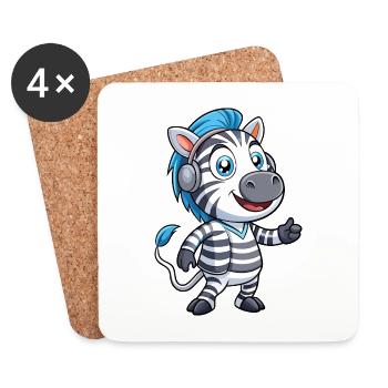Zebra Lustige Zeichentrickfigur Kopfhörer Musik - Untersetzer (4er-Set) - Weiß - Vorne