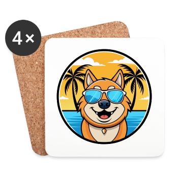 South Russian Ovcharka Dog Breed Cartoon Beach - Coasters (set of 4) - white - Front