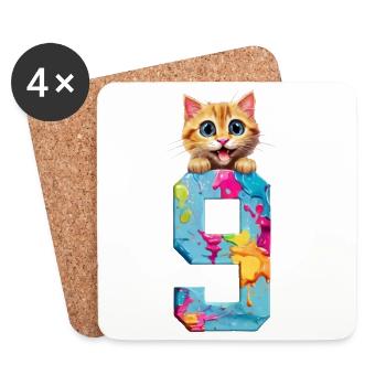 9 ANS CHAT 9ÈME ANNIVERSAIRE - Dessous de verre (lot de 4) - blanc - Devant
