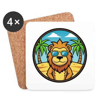 Lion Funny Cartoon Summer Beach Sunglasses Sticker - Coasters (set of 4) - white - Front