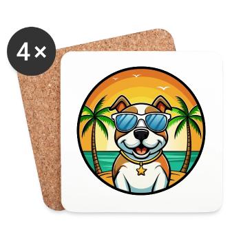 Pitbull Dog Breed Cartoon Sunglasses Beach - Coasters (set of 4) - white - Front