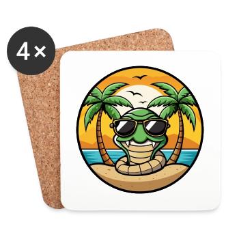 Schlange Lustige Cartoon Sommer Strand Sonnenbrille Cool - Untersetzer (4er-Set) - Weiß - Vorne