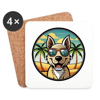 Indischer Paria Hund Rasse Cartoon Sonnenbrille Strand - Untersetzer (4er-Set) - Weiß - Vorne