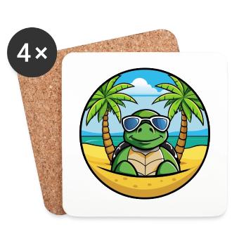 Turtle Funny Cartoon Summer Beach Sunglasses Cool - Coasters (set of 4) - white - Front