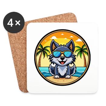 Schipperke Hunderasse Cartoon Sonnenbrille Strand - Untersetzer (4er-Set) - Weiß - Vorne