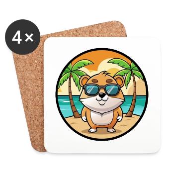 Hamster Lustig Cartoon Sommer Strand Sonnenbrille Cool - Untersetzer (4er-Set) - Weiß - Vorne