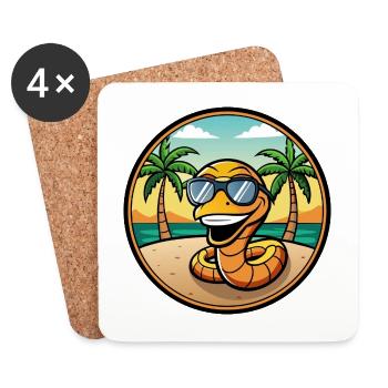 Schlange Lustige Cartoon Sommer Strand Sonnenbrille Cool - Untersetzer (4er-Set) - Weiß - Vorne