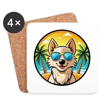 Nordic Spitz Dog Breed Cartoon Sunglasses Beach - Coasters (set of 4) - white - Front